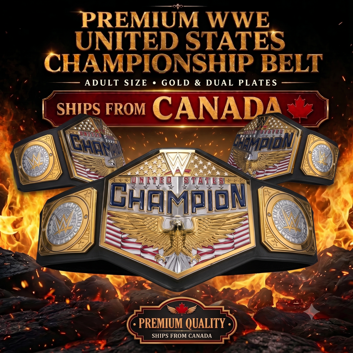 United States Championship Replica Title Belt 4MM thick plates