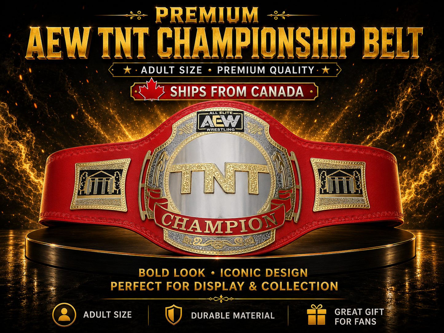 Aew Tnt Champion Belt Metal Plates Tnt Belt Aew Red Strap 4MM thick plates