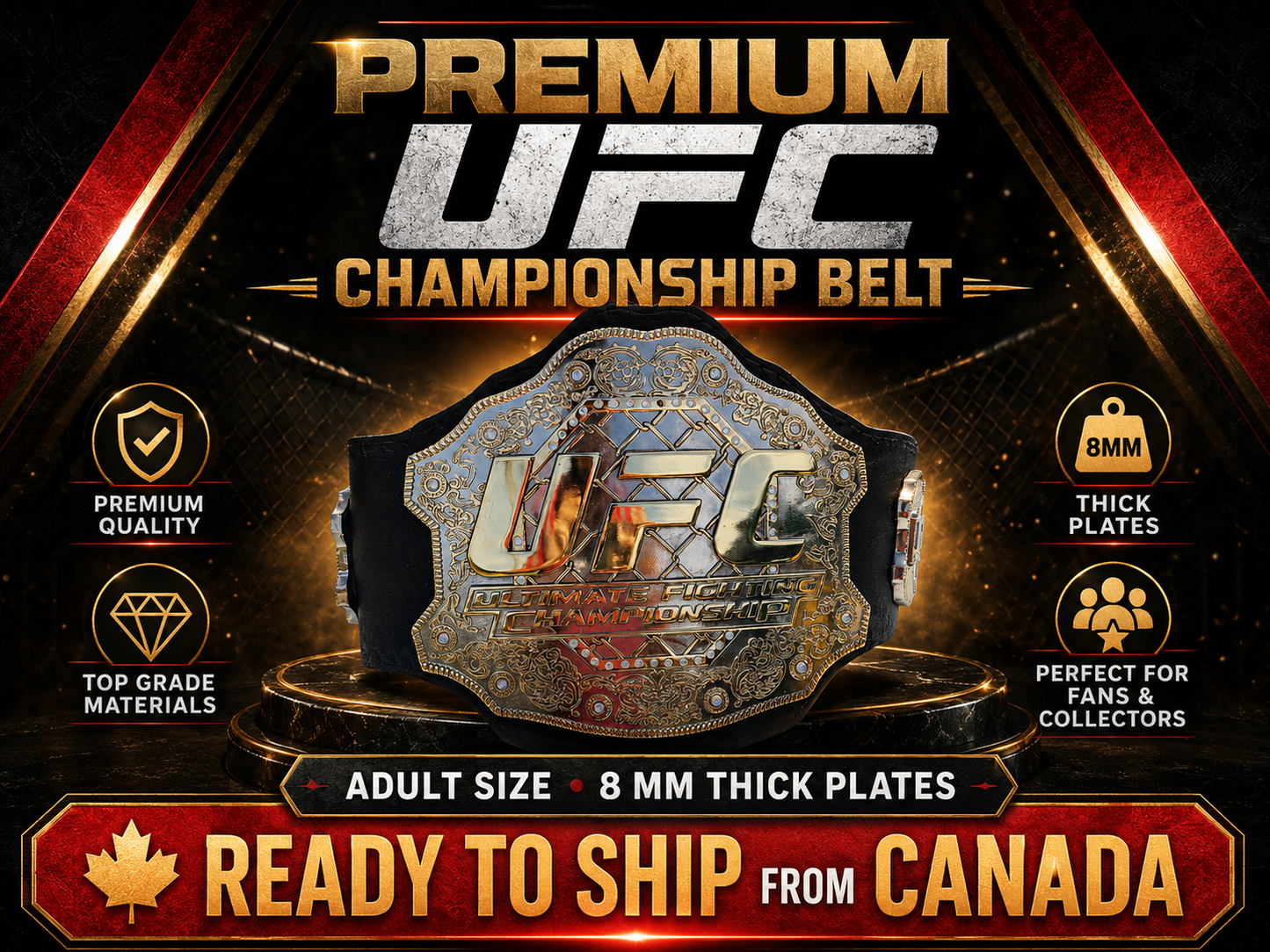 8mm Thick Plates Classic UFC. Fighter Boxing Championship Belt Adults