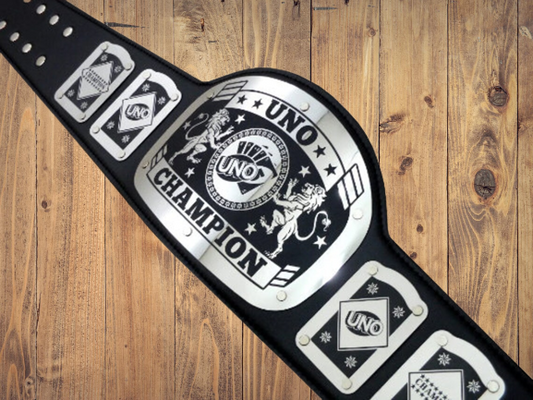 Championship Title Belt Handcrafted in the U.S.A Metal plates Adult Size cards games family night gaming champ fun board game