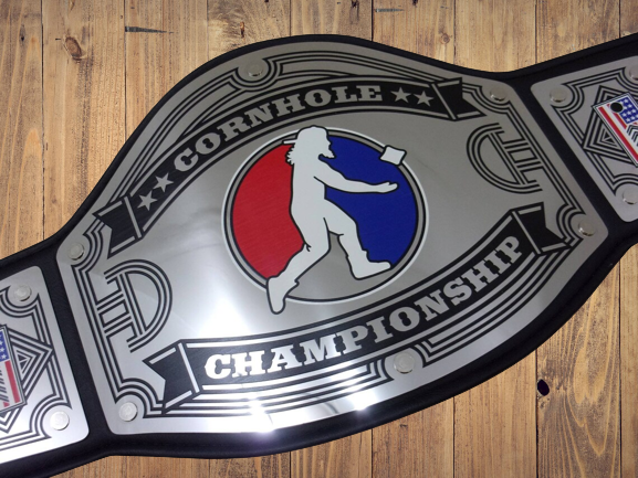 Cornhole Championship champion Belt Avenger Series Black Adult Sized High Quality Metal Plates color bag corn hole wrestling's mancave