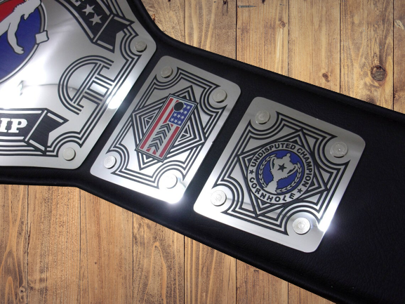 Cornhole Championship champion Belt Avenger Series Black Adult Sized High Quality Metal Plates color bag corn hole wrestling's mancave