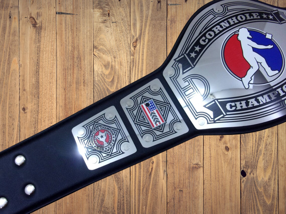 Cornhole Championship champion Belt Avenger Series Black Adult Sized High Quality Metal Plates color bag corn hole wrestling's mancave
