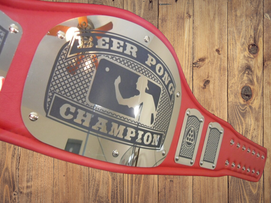 Beer Pong Championship Belt Premium Black strap Premium Metal Plates Adult Size beer pong mancave man cave wrestling