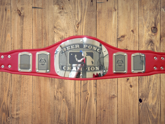 Beer Pong Championship Belt Premium Black strap Premium Metal Plates Adult Size beer pong mancave man cave wrestling