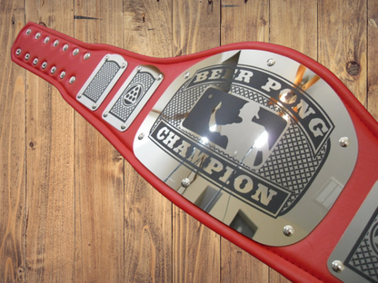 Beer Pong Championship Belt Premium Black strap Premium Metal Plates Adult Size beer pong mancave man cave wrestling